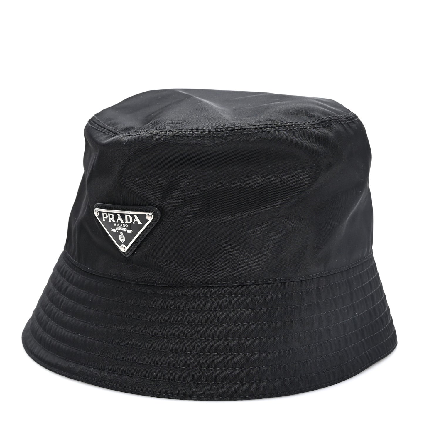 Re-Nylon Metal Triangle Logo Womens Bucket Hat L Black