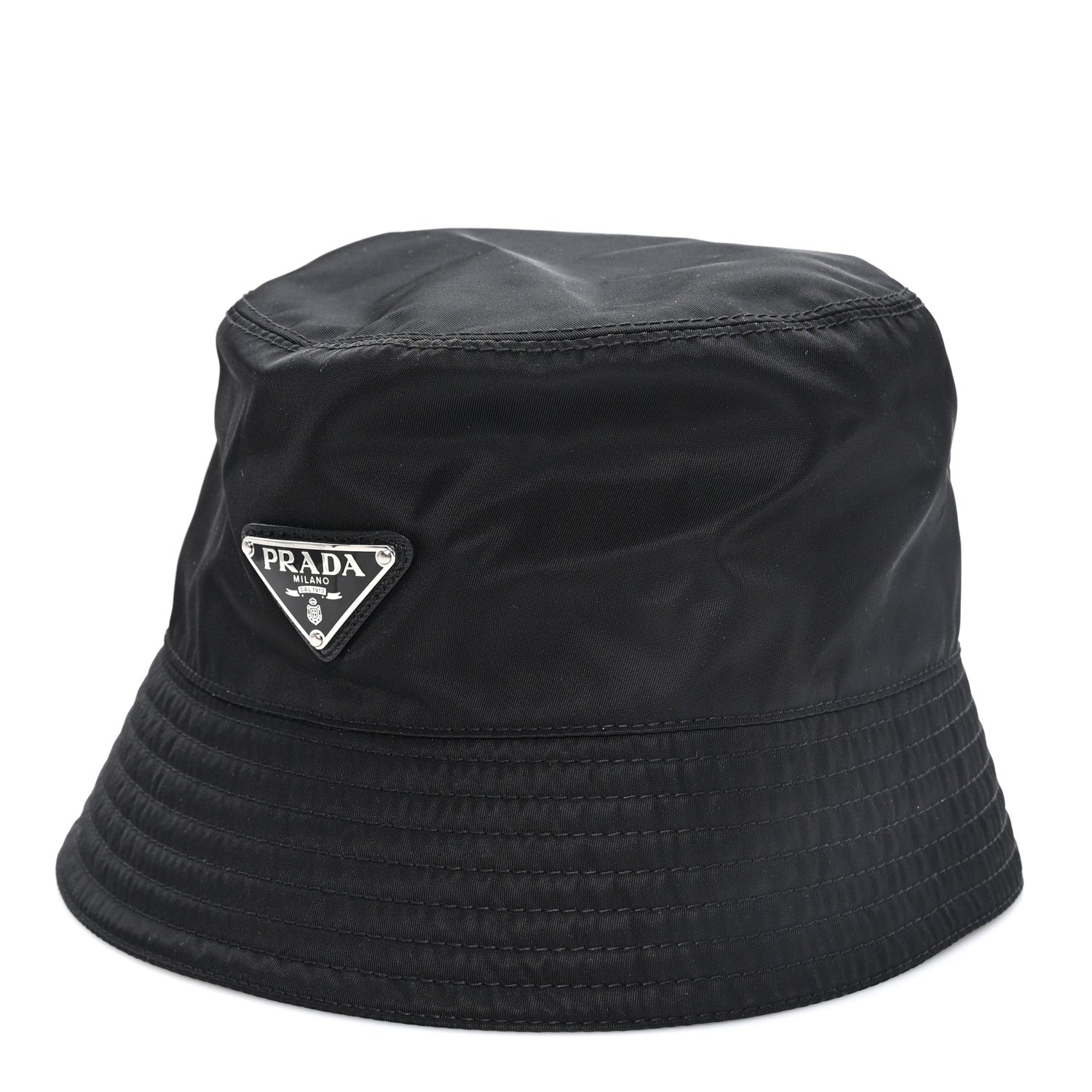 Prada Re-Nylon Metal Triangle Logo Womens Bucket Hat L Black 1 of 9