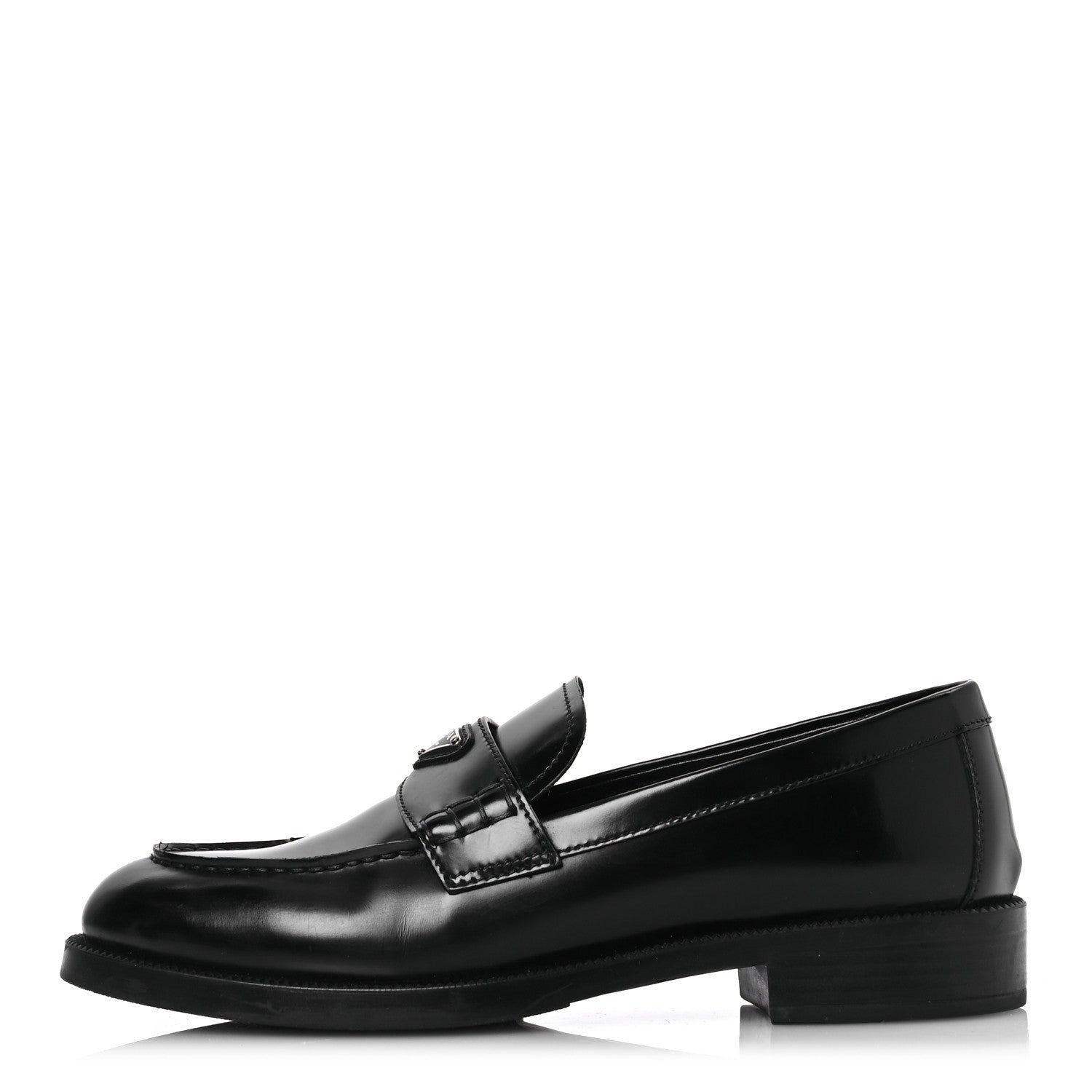 Prada Spazzolato Metal Triangle Logo Loafers 38 Black 1 of 15