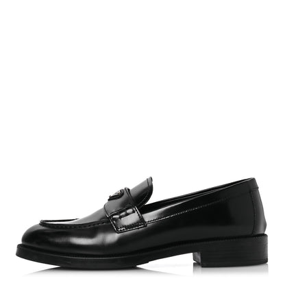 Prada Spazzolato Metal Triangle Logo Loafers 38 Black 1 of 15