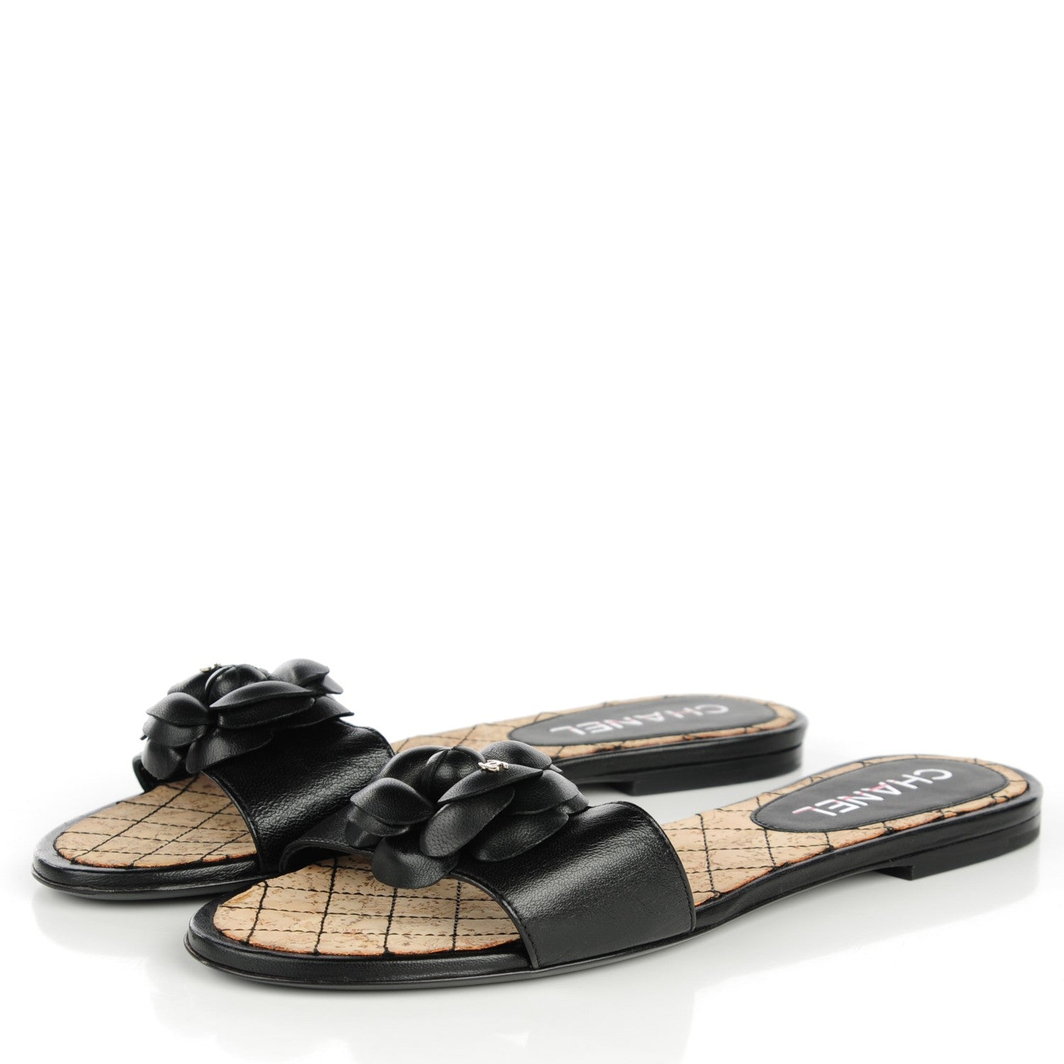 Chanel Lambskin Camellia Sandals 37 Black 3 of 9