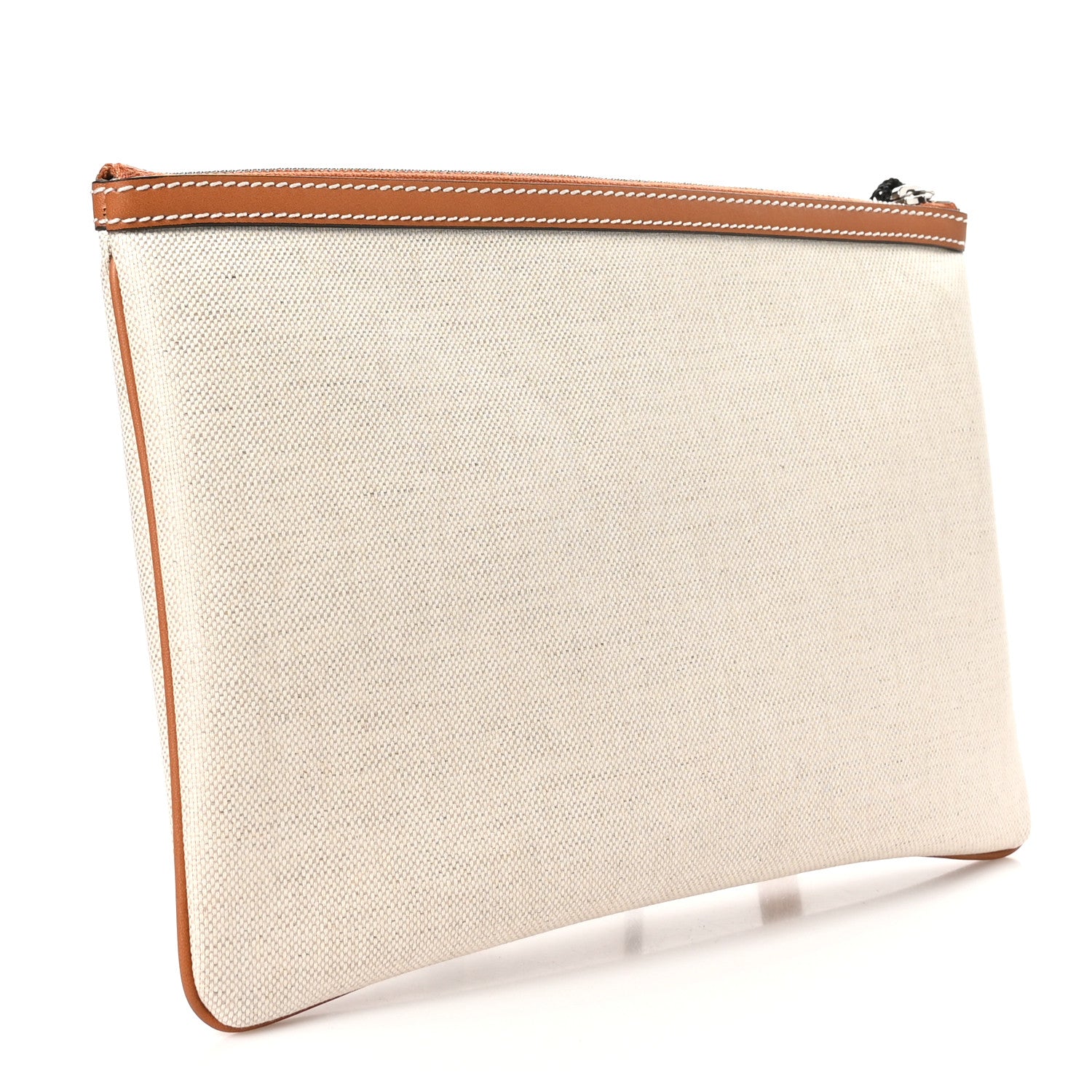 Gucci Canvas Calfskin Logo Print Zip Wristlet Pouch Beige Brown 3 of 8
