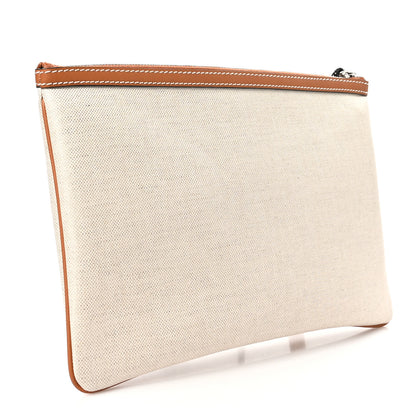 Gucci Canvas Calfskin Logo Print Zip Wristlet Pouch Beige Brown 3 of 8