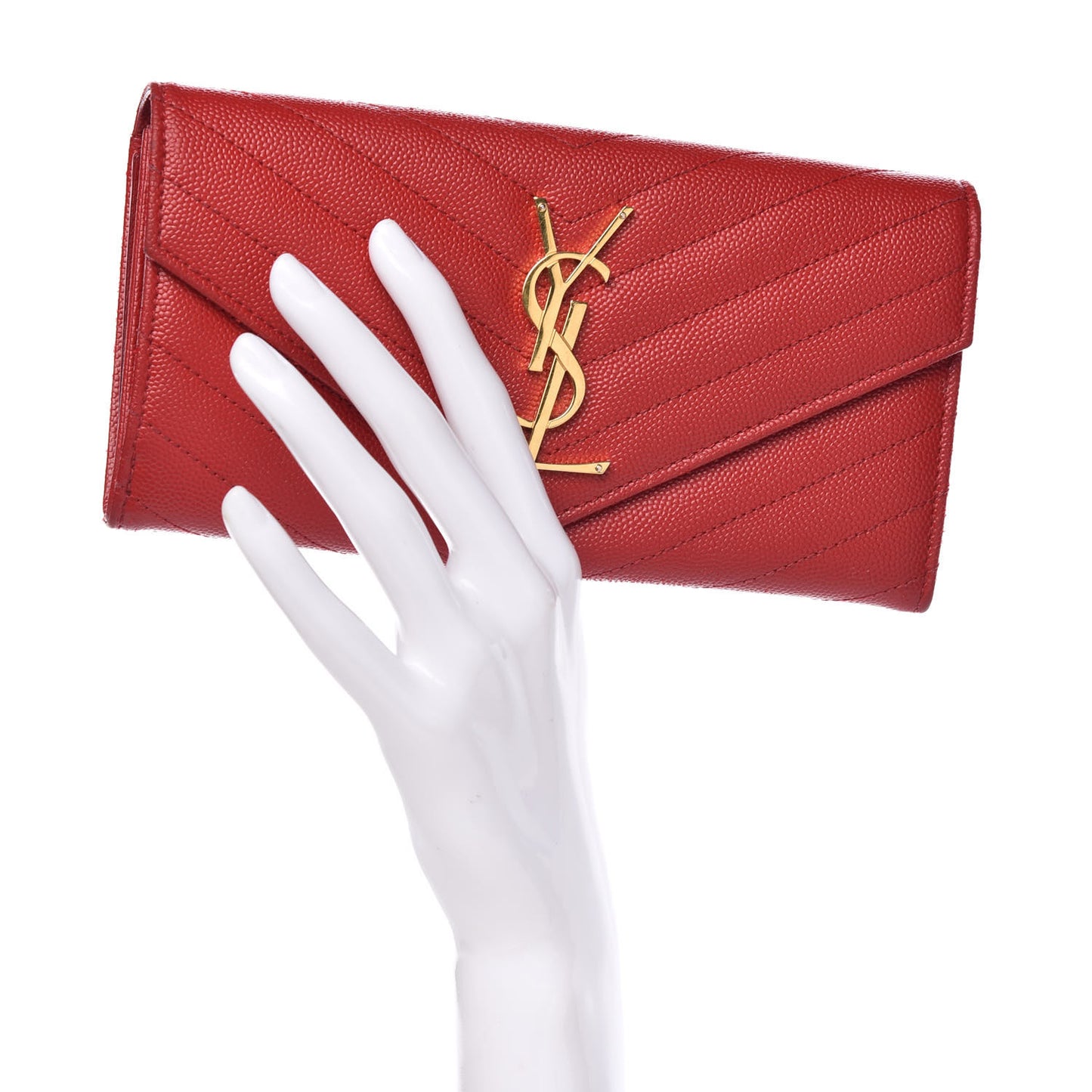 Grain De Poudre Matelasse Chevron Monogram Flap Wallet Red
