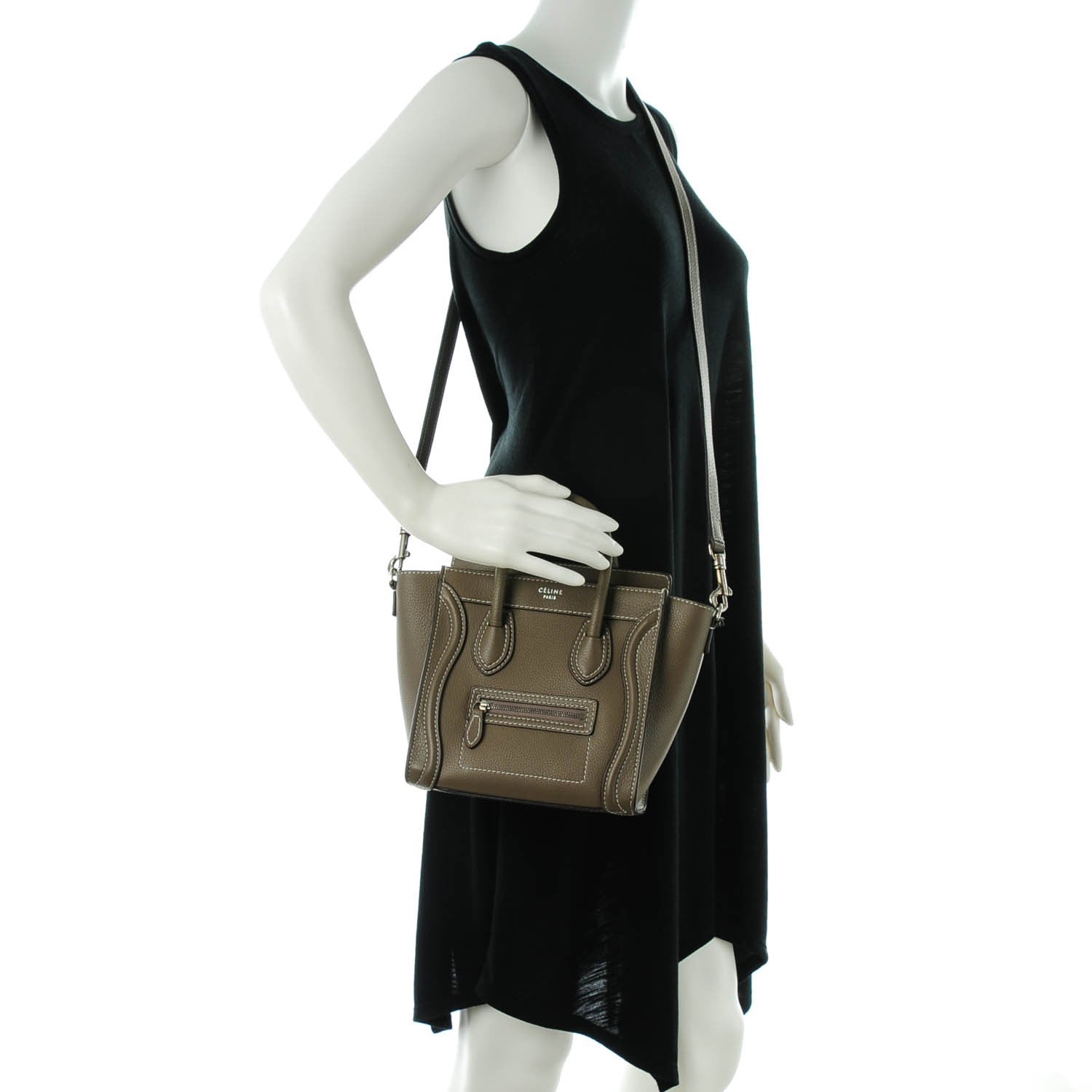Celine Drummed Calfskin Nano Luggage Souris 2 of 8