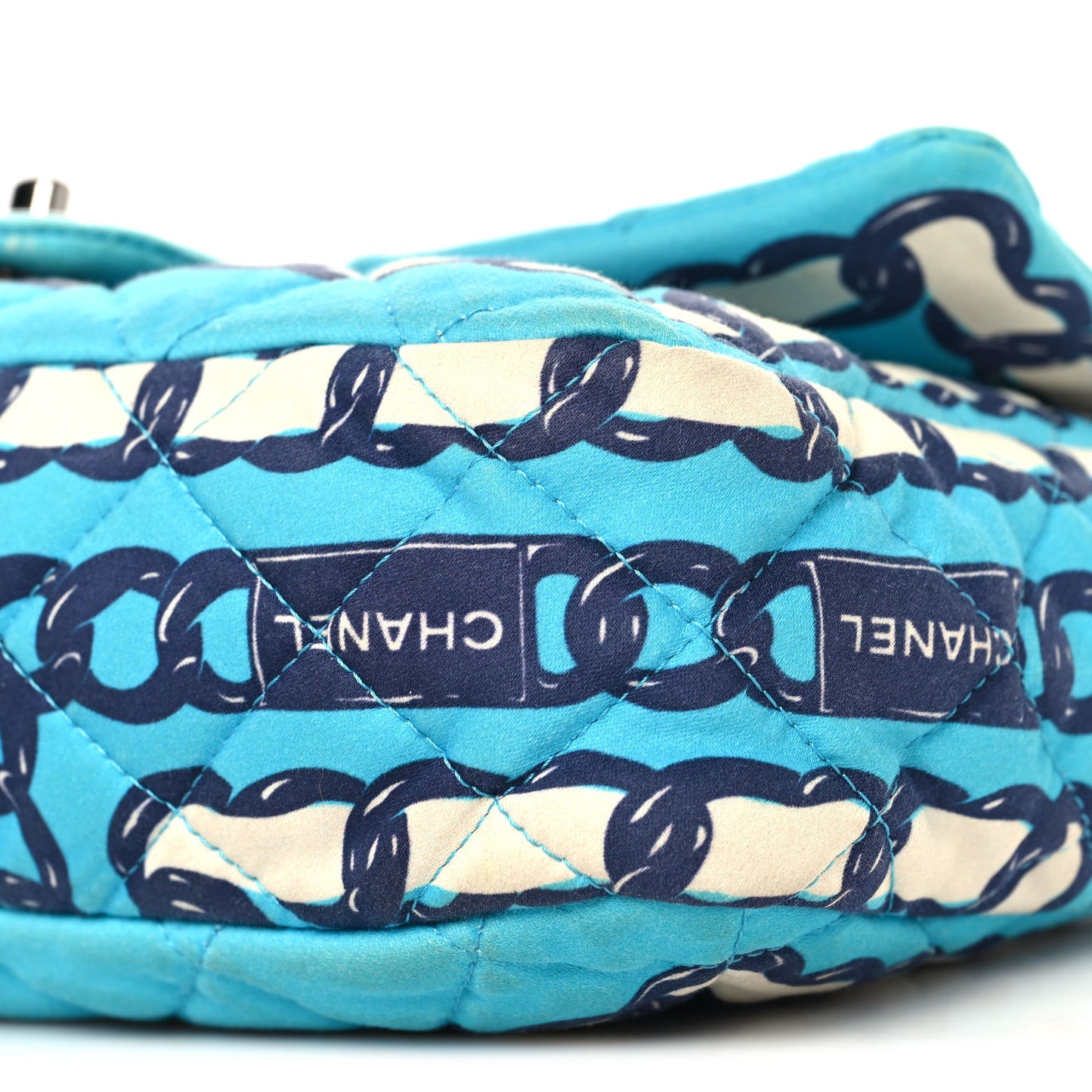 Silk Chain Printed Medium Single Flap Blue