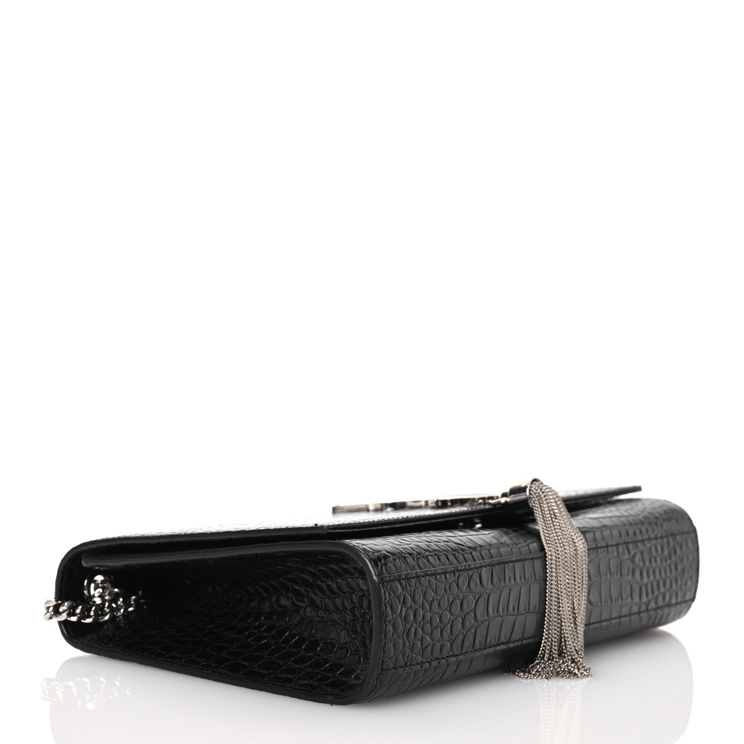 Saint Laurent Calfskin Crocodile Embossed Medium Classic Monogram Kate Tassel Satchel Black 4 of 13