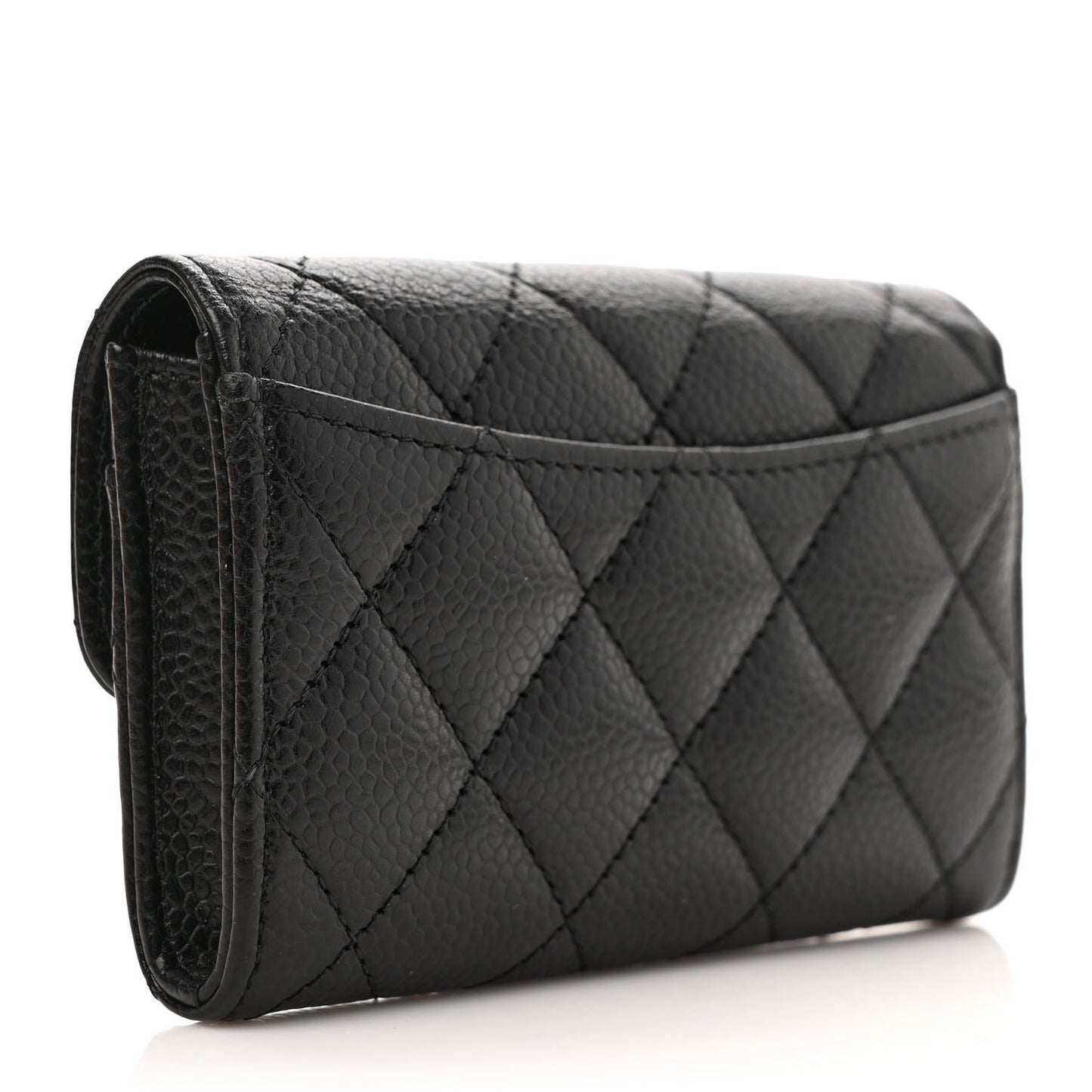 Caviar Quilted Flap Card Holder Wallet Black