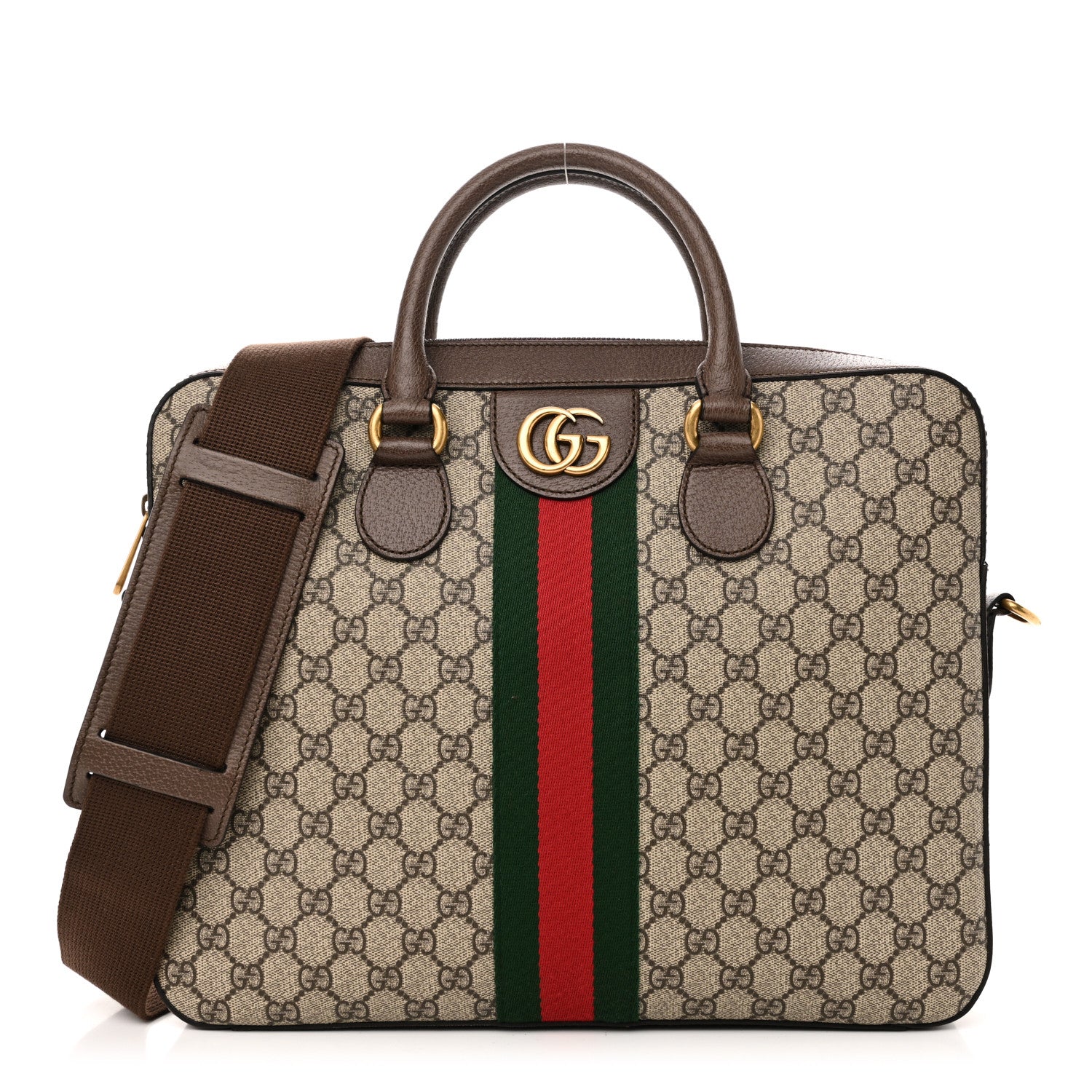 Gucci GG Supreme Monogram Textured Calfskin Web Medium Ophidia Briefcase Beige Ebony New Acero 1 of 11