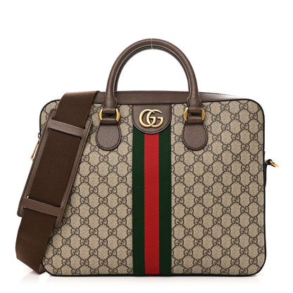 Gucci GG Supreme Monogram Textured Calfskin Web Medium Ophidia Briefcase Beige Ebony New Acero 1 of 11