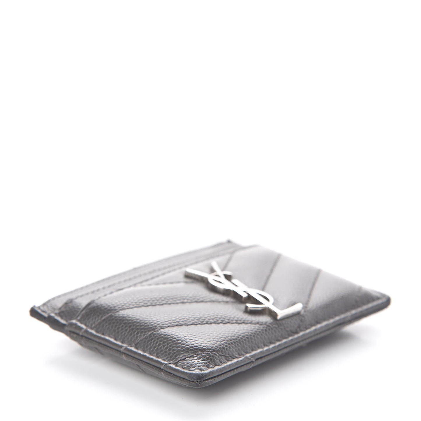 Grain De Poudre Matelasse Chevron Monogram Credit Card Case Fog
