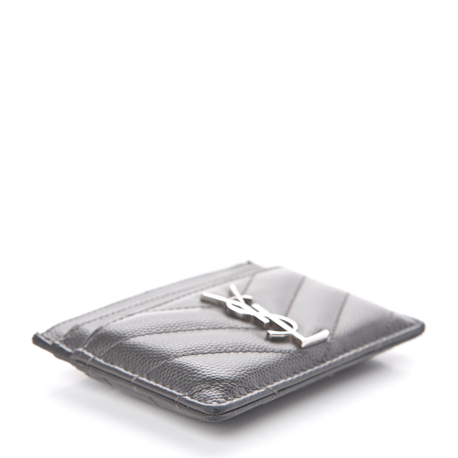 Saint Laurent Grain De Poudre Matelasse Chevron Monogram Credit Card Case Fog 4 of 7