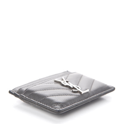 Saint Laurent Grain De Poudre Matelasse Chevron Monogram Credit Card Case Fog 4 of 7