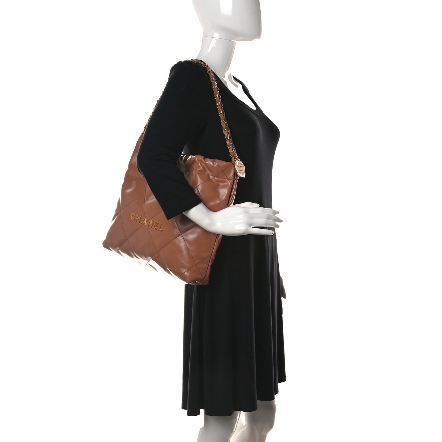 Shiny Calfskin Quilted Small Chanel 22 Camel