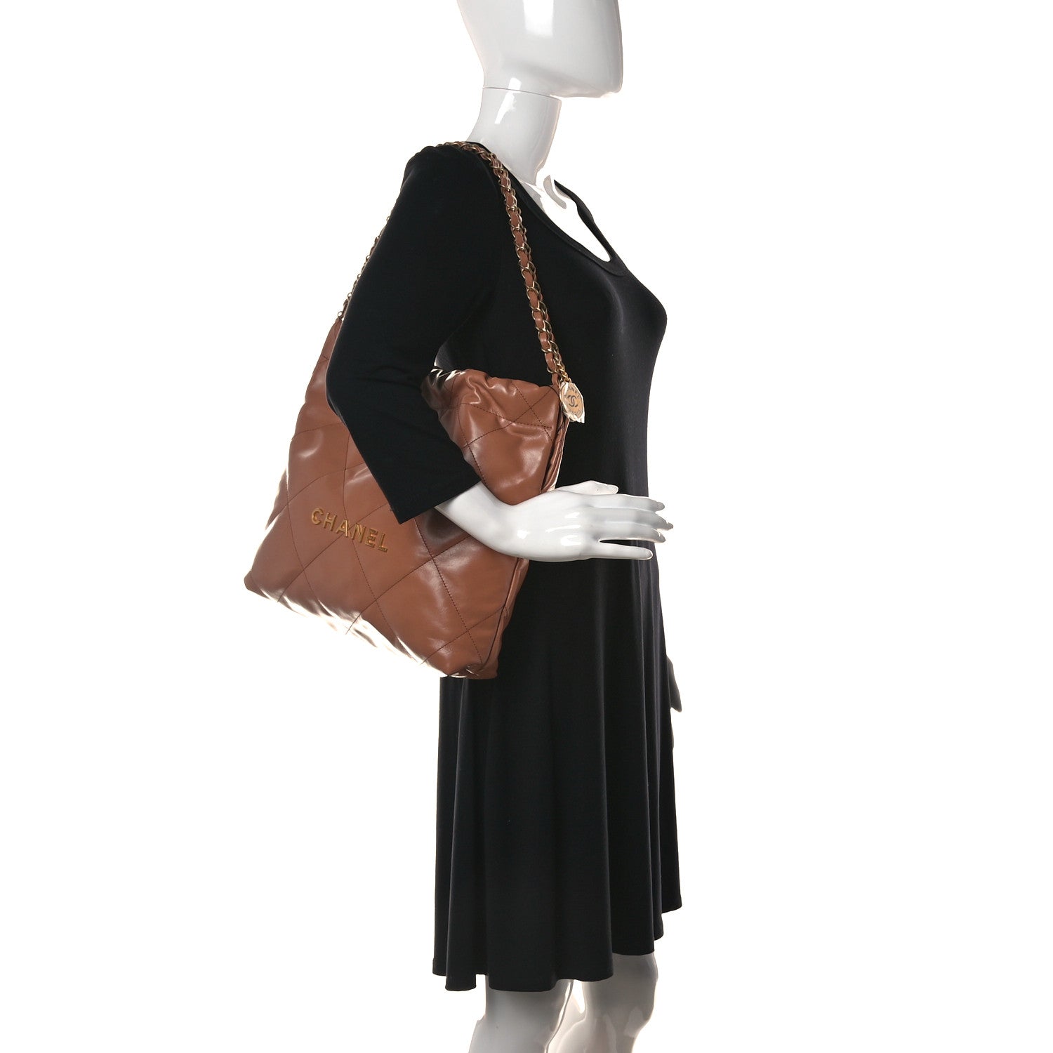 Chanel Shiny Calfskin Quilted Small Chanel 22 Camel 2 of 14