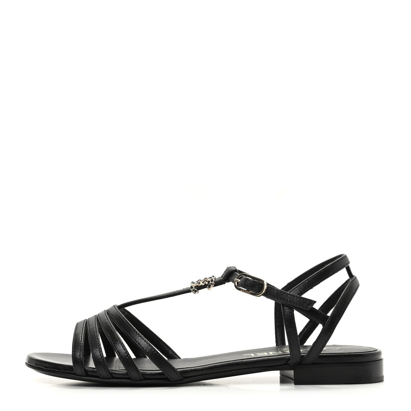 Calfskin CC Chain Sandals 37.5 Black
