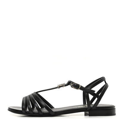 Chanel Calfskin CC Chain Sandals 37.5 Black 1 of 8