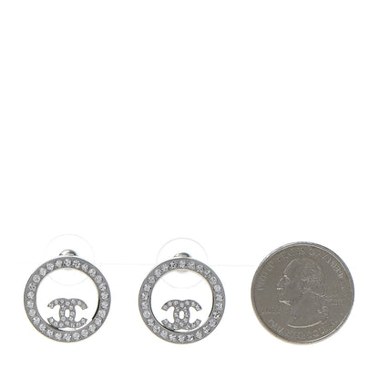 Chanel Crystal CC Round Earrings Silver 2 of 5