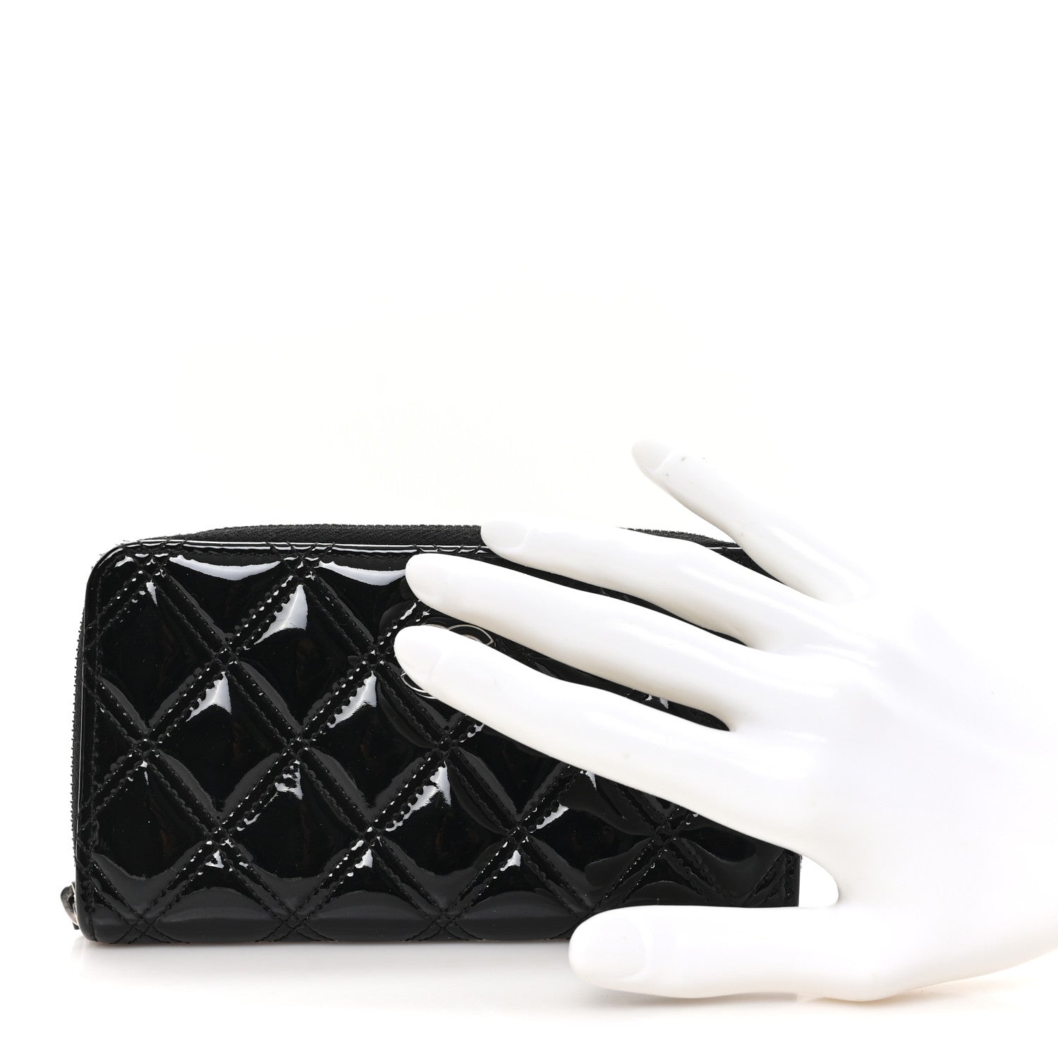 Chanel Patent Quilted Double Stitched Zip Around Wallet Black 2 of 8