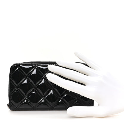 Chanel Patent Quilted Double Stitched Zip Around Wallet Black 2 of 8