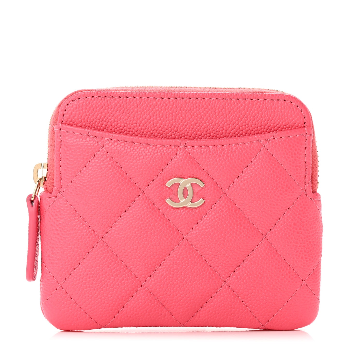 Caviar Quilted Zip Card Holder Wallet Pink