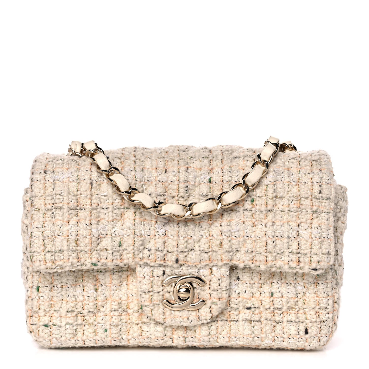 Chanel Tweed Quilted Mini Rectangular Flap Off White 1 of 11