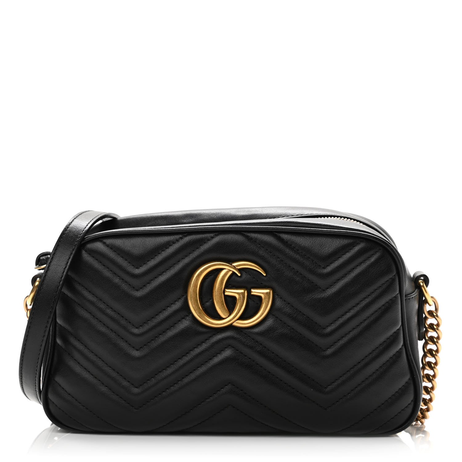 Gucci Calfskin Matelasse Small GG Marmont Chain Shoulder Bag Black 1 of 11