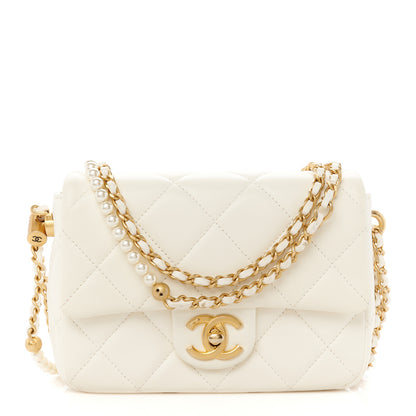 Chanel Shiny Lambskin Quilted Pearl Twist Mini Square Flap White 1 of 11