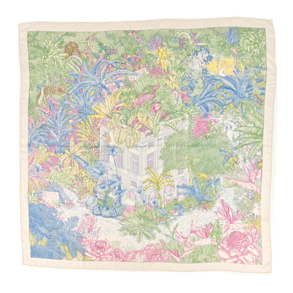 Hermes Cashmere Silk Faubourg Tropical Shawl 140 White Vert Bleu 1 of 4