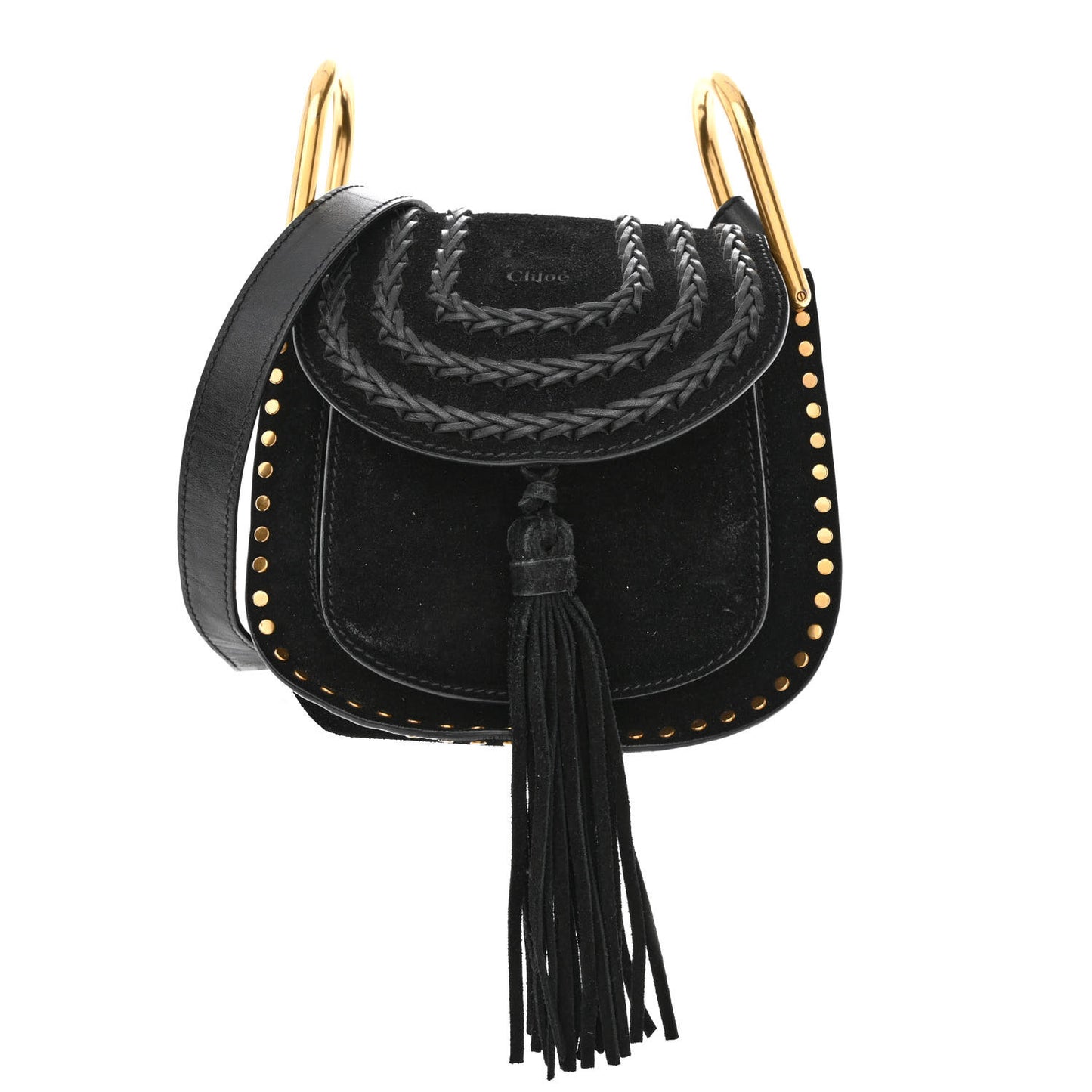 Suede Calfskin Braided Mini Hudson Shoulder Bag Black