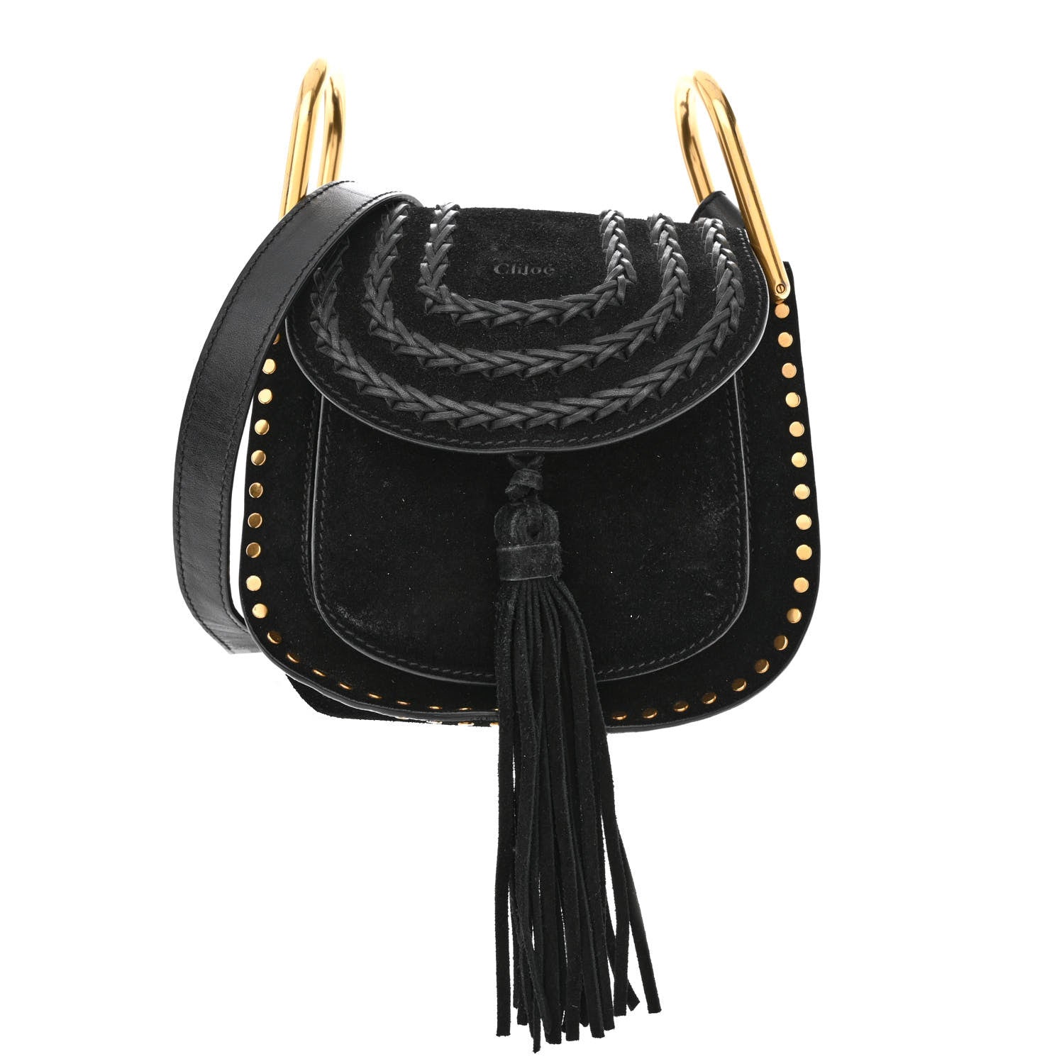 Chloe Suede Calfskin Braided Mini Hudson Shoulder Bag Black 1 of 14