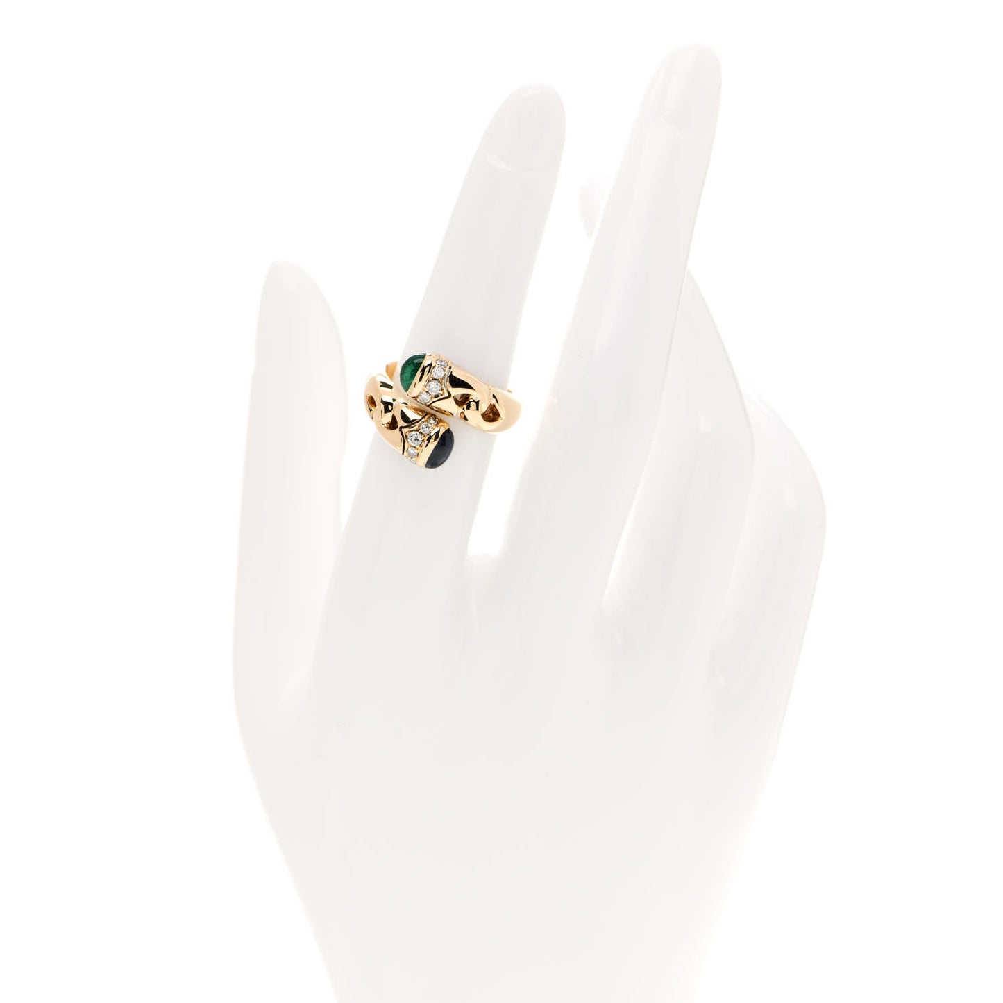 18K Yellow Gold Diamond Blue Sapphire Emerald Bypass Ring 51 5.75