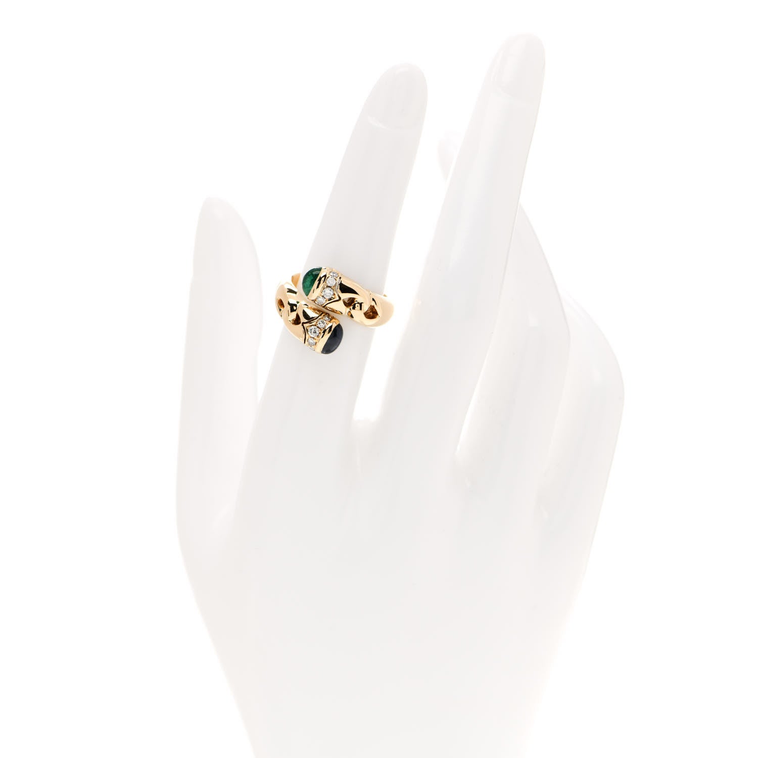 Bulgari 18K Yellow Gold Diamond Blue Sapphire Emerald Bypass Ring 51 5.75 2 of 6