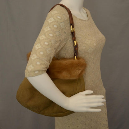 Prada Suede Shearling Mink Fur Crocodile Shoulder Bag 2 of 8