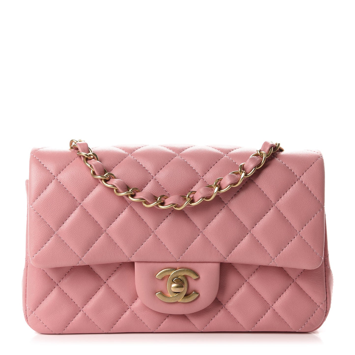 Lambskin Quilted Mini Rectangular Flap Pink