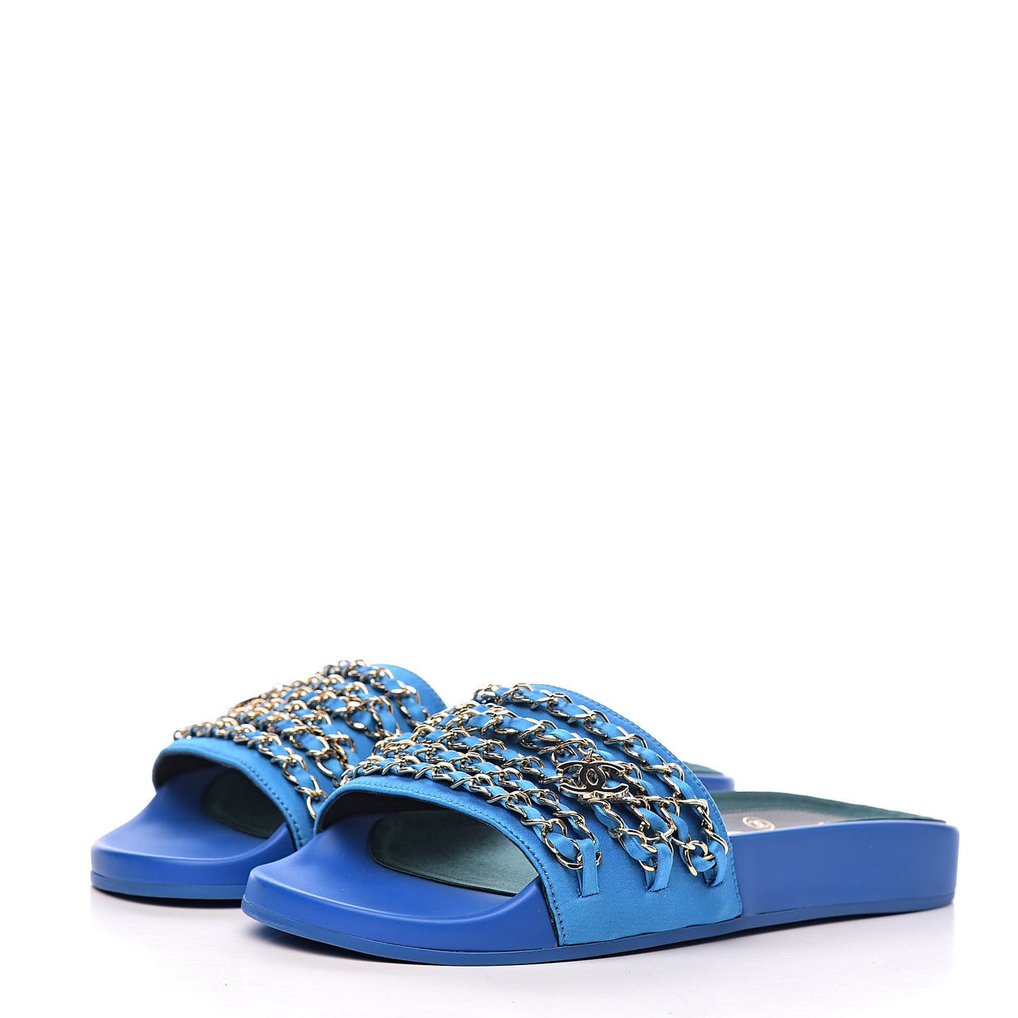 Satin Chain Flat Sandals 36 Bright Blue