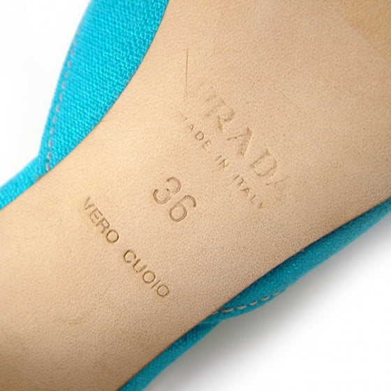 Prada Toile Kitten Heel Slides 36 Turquoise 5 of 7