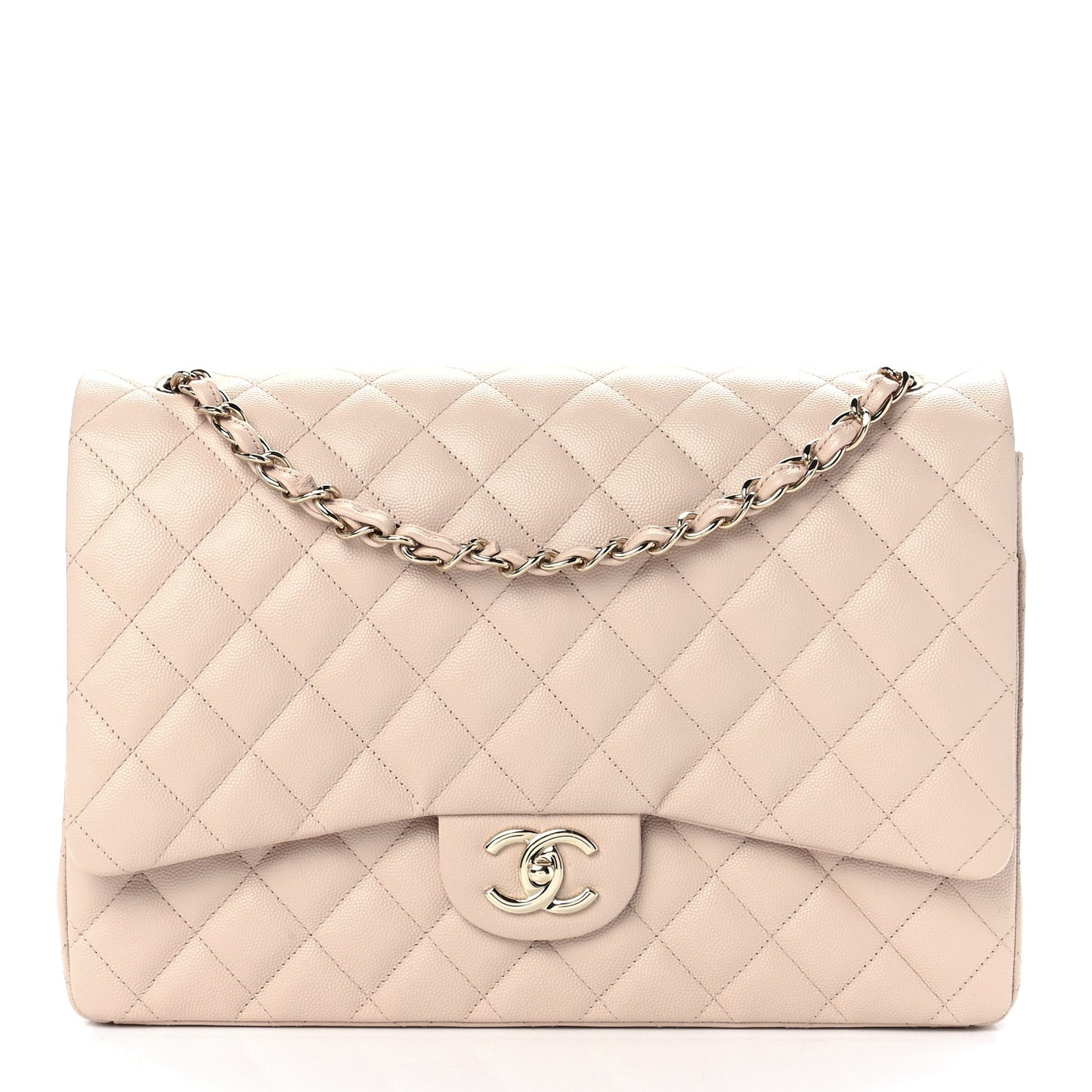 Caviar Quilted Maxi Double Flap Beige