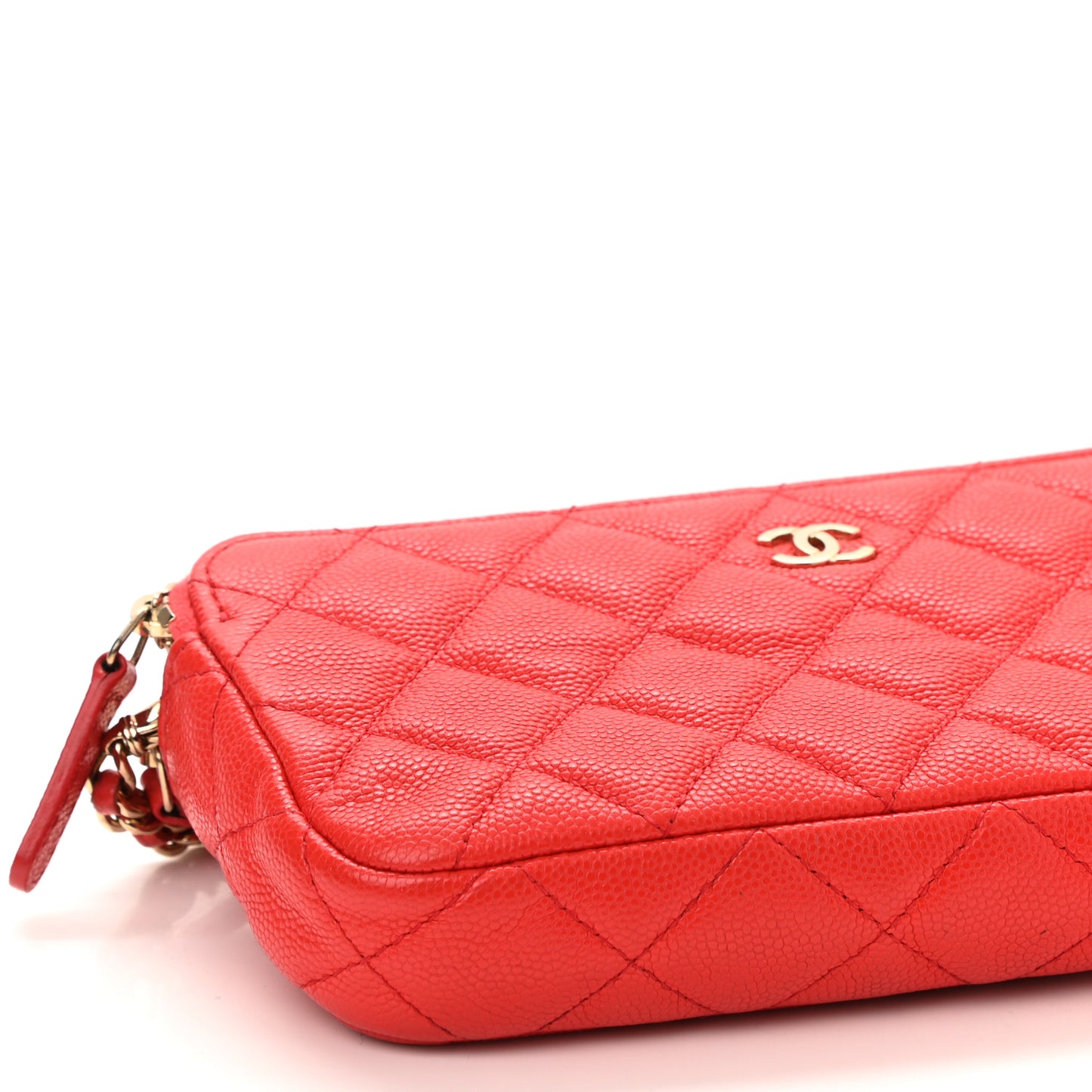 Caviar Quilted Small Clutch With Chain Red