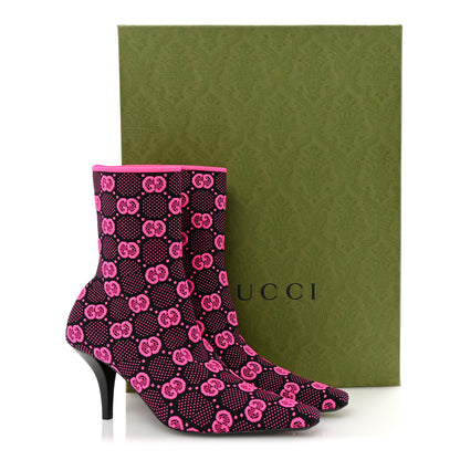 Gucci Technical Jersey Knit GG Monogram Square G 75mm Ankle Boots 38.5 Black Neon Fucsia 9 of 9