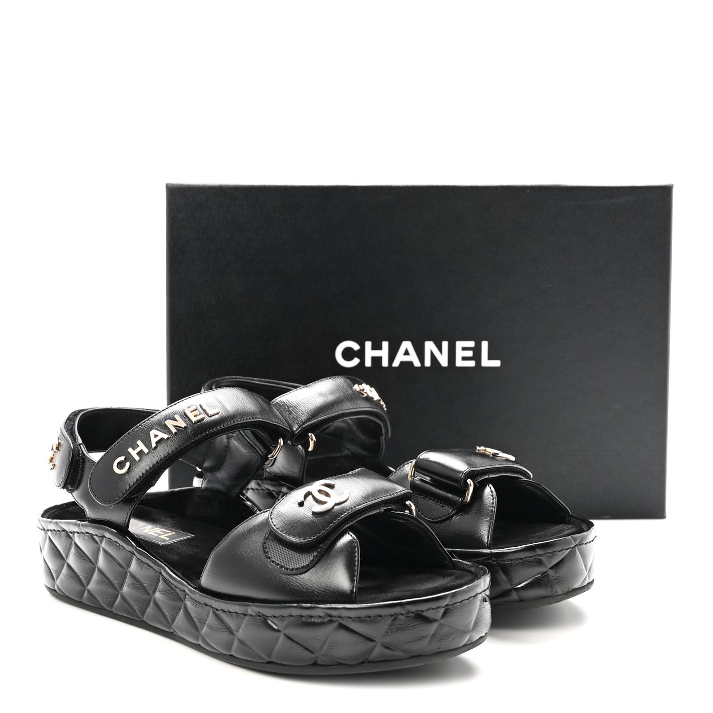 Shiny Calfskin Logo Platform Sandals 38 Black