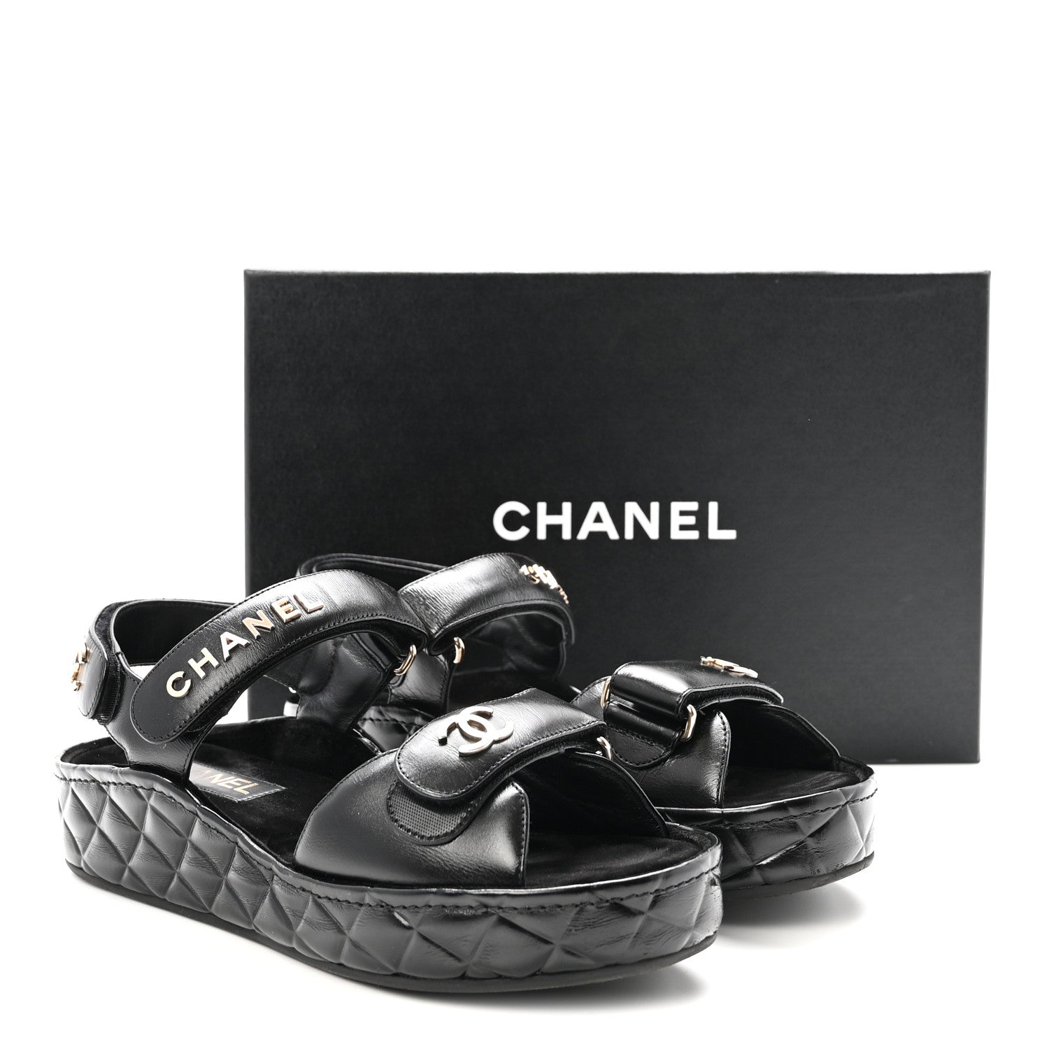 Chanel Shiny Calfskin Logo Platform Sandals 38 Black 10 of 10