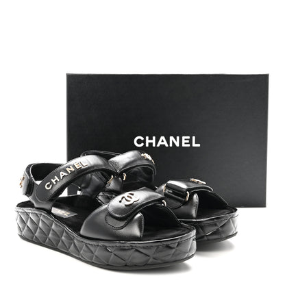 Chanel Shiny Calfskin Logo Platform Sandals 38 Black 10 of 10