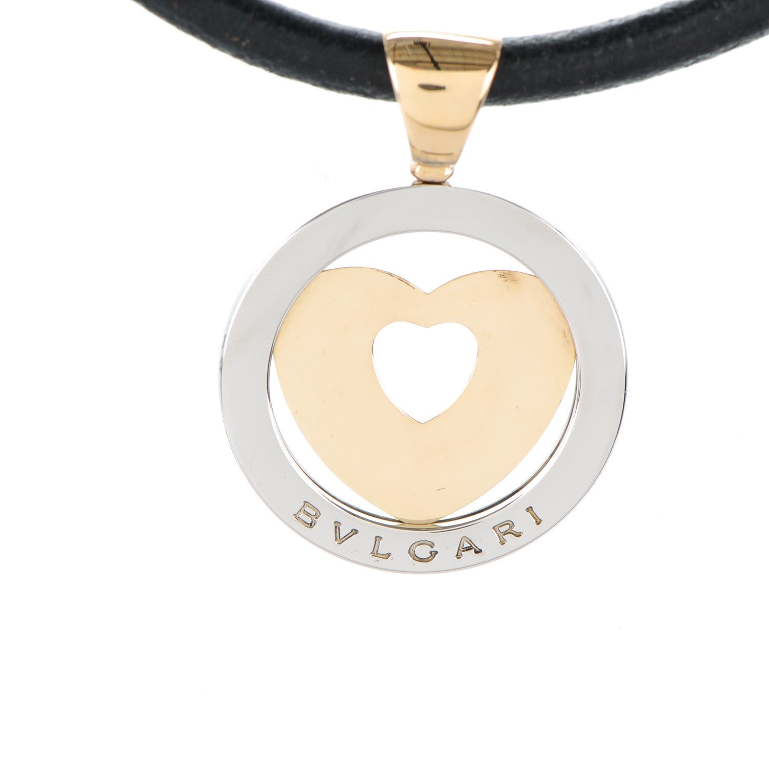 Bulgari 18K Yellow Gold Stainless Steel Heart Cord Pendant Necklace 3 of 5