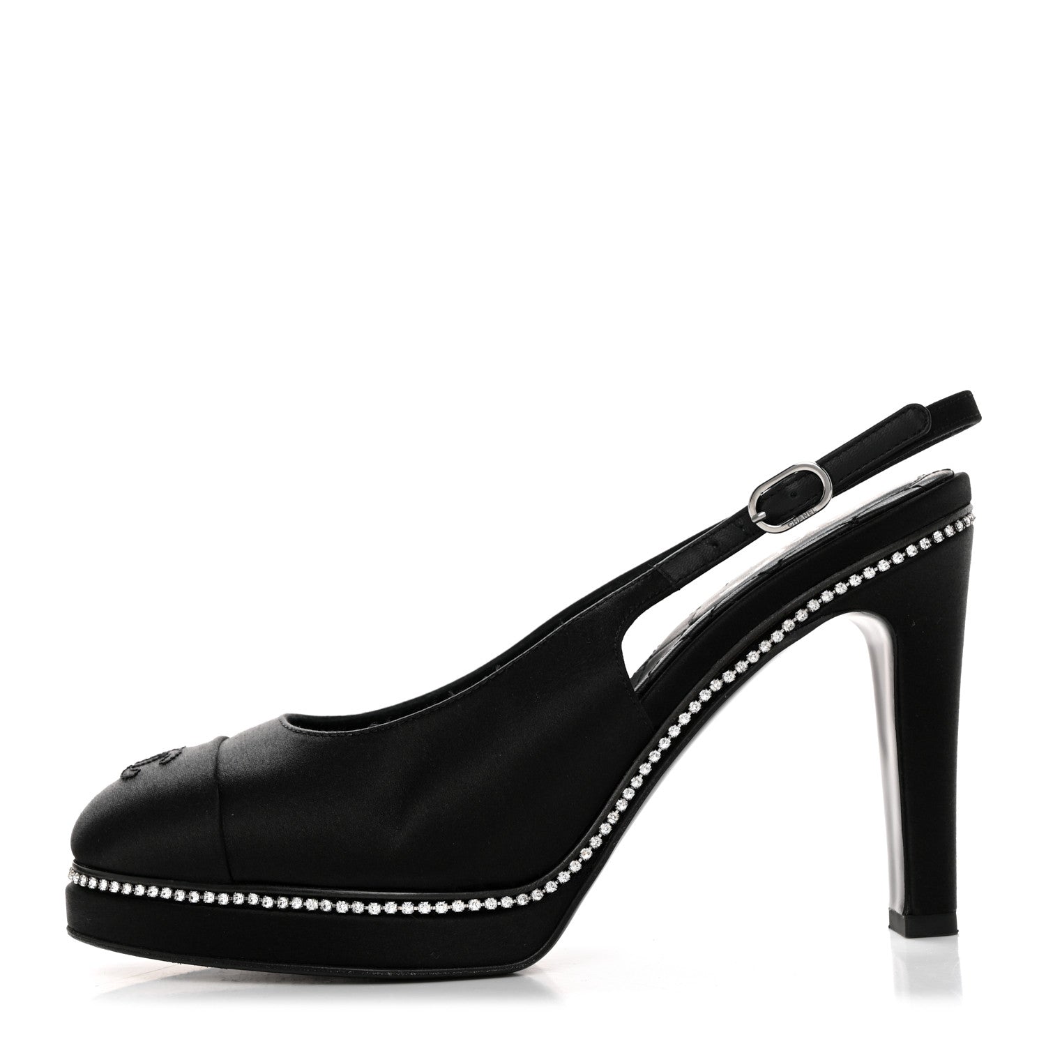 Chanel Silk Crystal Embellished Cap Toe CC Slingback Pumps 36.5 Black 1 of 10