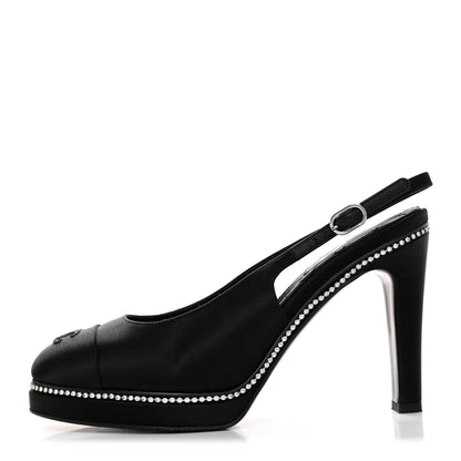 Chanel Silk Crystal Embellished Cap Toe CC Slingback Pumps 36.5 Black 1 of 10