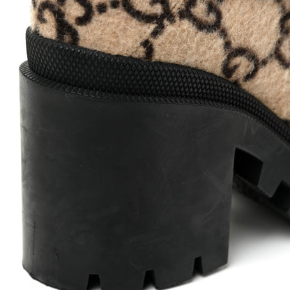Gucci Covered Wool GG Monogram Womens Lace Up Combat Ankle Boots 38 Beige Ebony Black 33 of 36