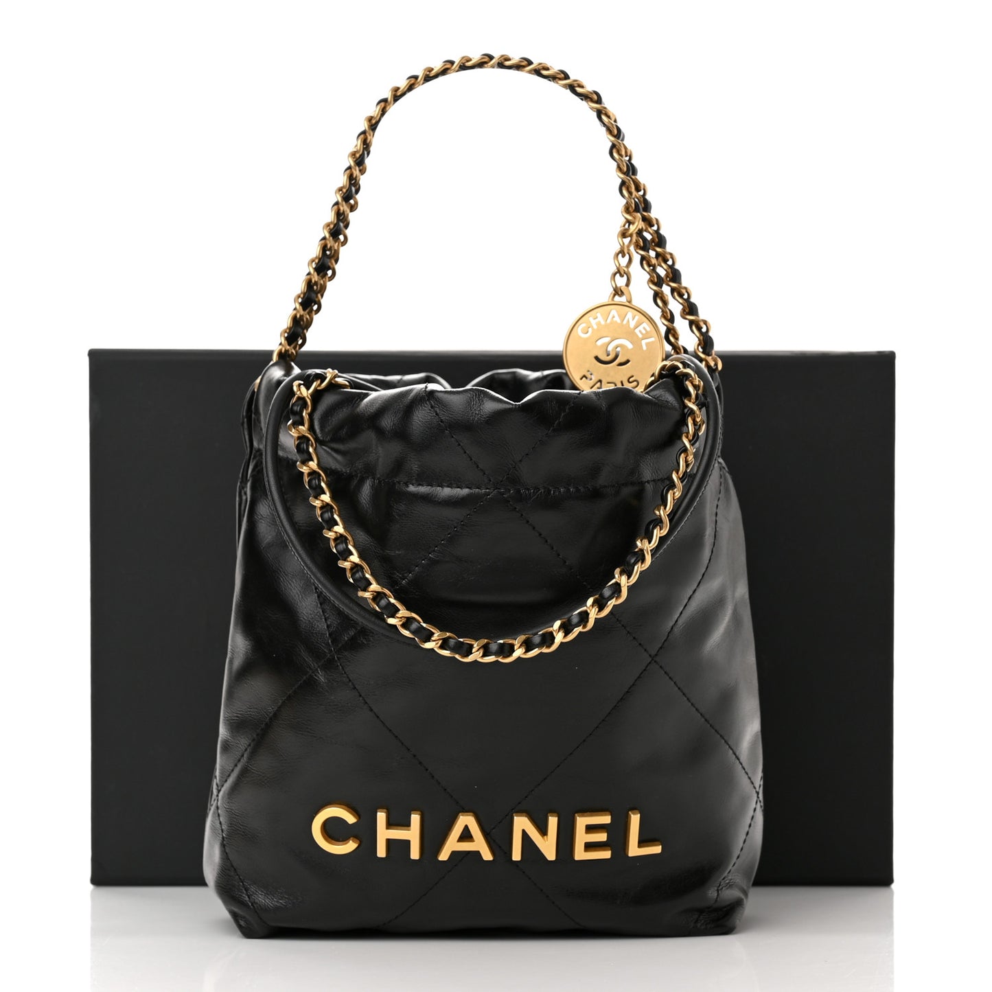 Shiny Calfskin Quilted Mini Chanel 22 Black
