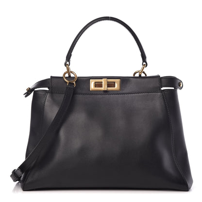 Fendi Vitello Morgan Shiny Nappa Medium Peekaboo Iconic Satchel Black 1 of 12