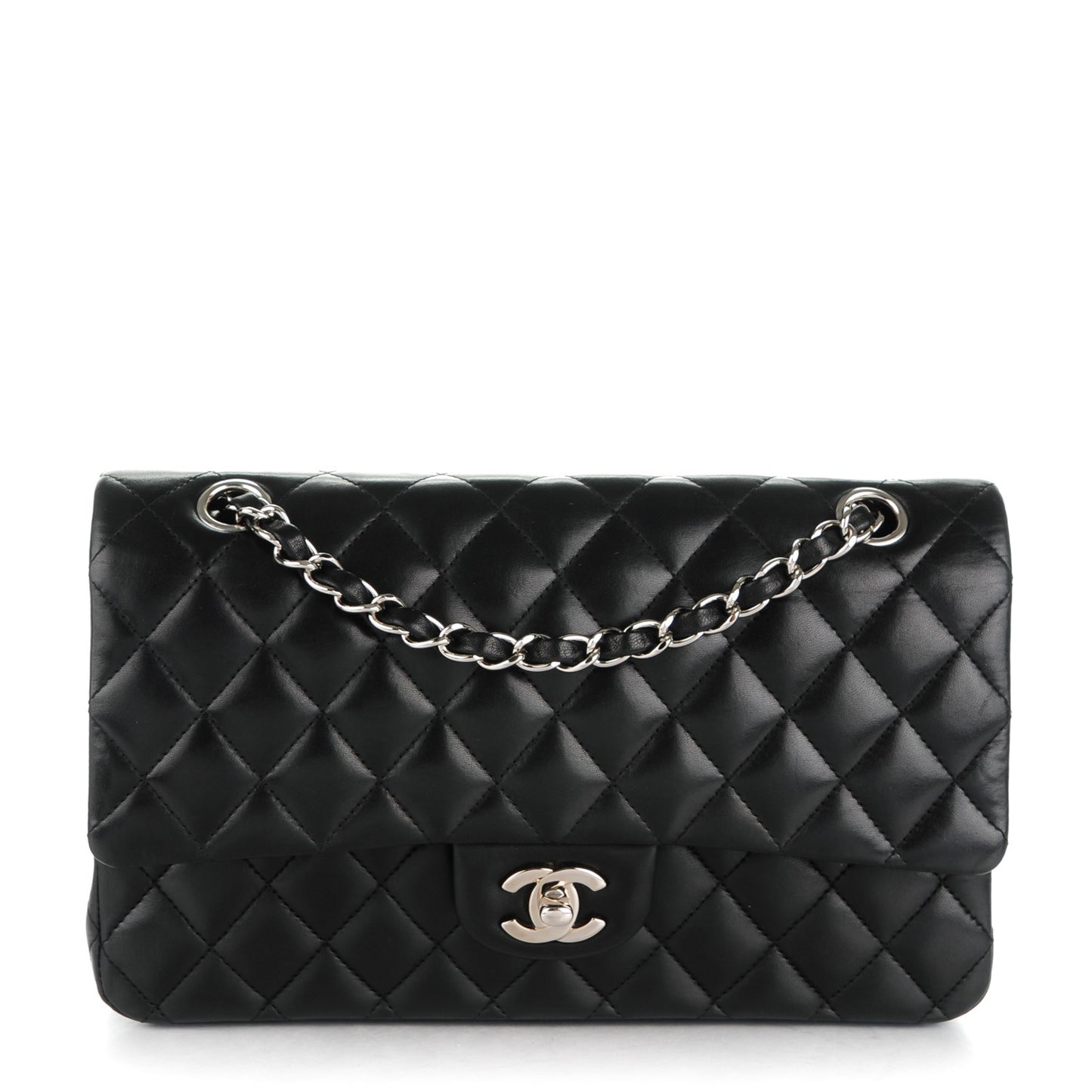 Lambskin Quilted Medium Double Flap Black